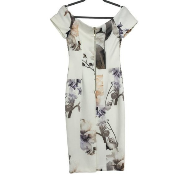 Ted Baker Sadie White Floral Off Shoulder Midi Pencil Dress NWT size 1 XS S - Picture 5 of 16